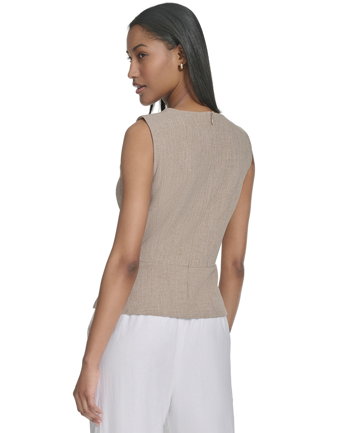HALSTON WOMEN'S SLEEVELESS SIDE-PLEAT PEPLUM TOP 