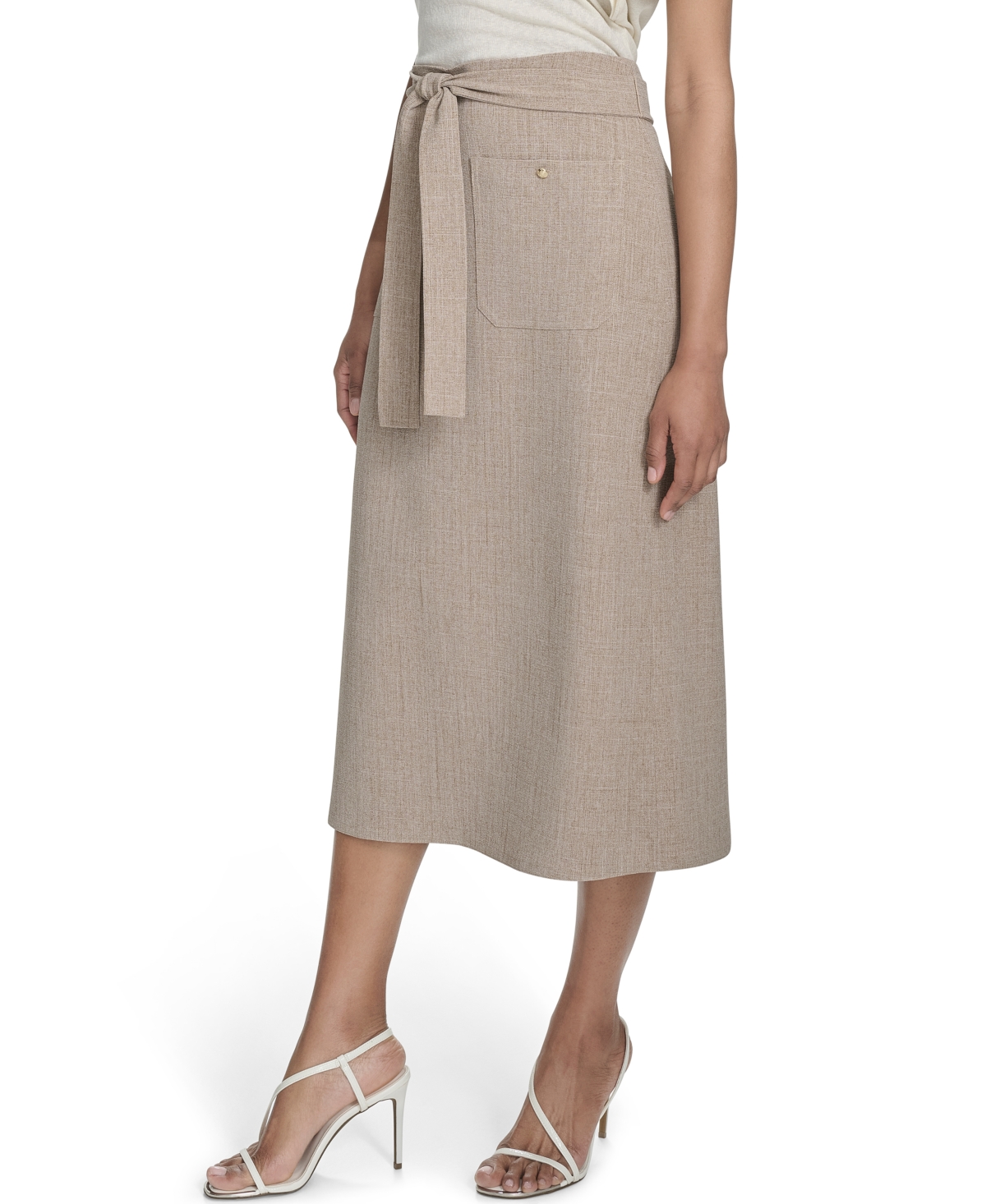 HALSTON WOMEN'S TIE-WAIST PATCH-POCKET MIDI SKIRT 