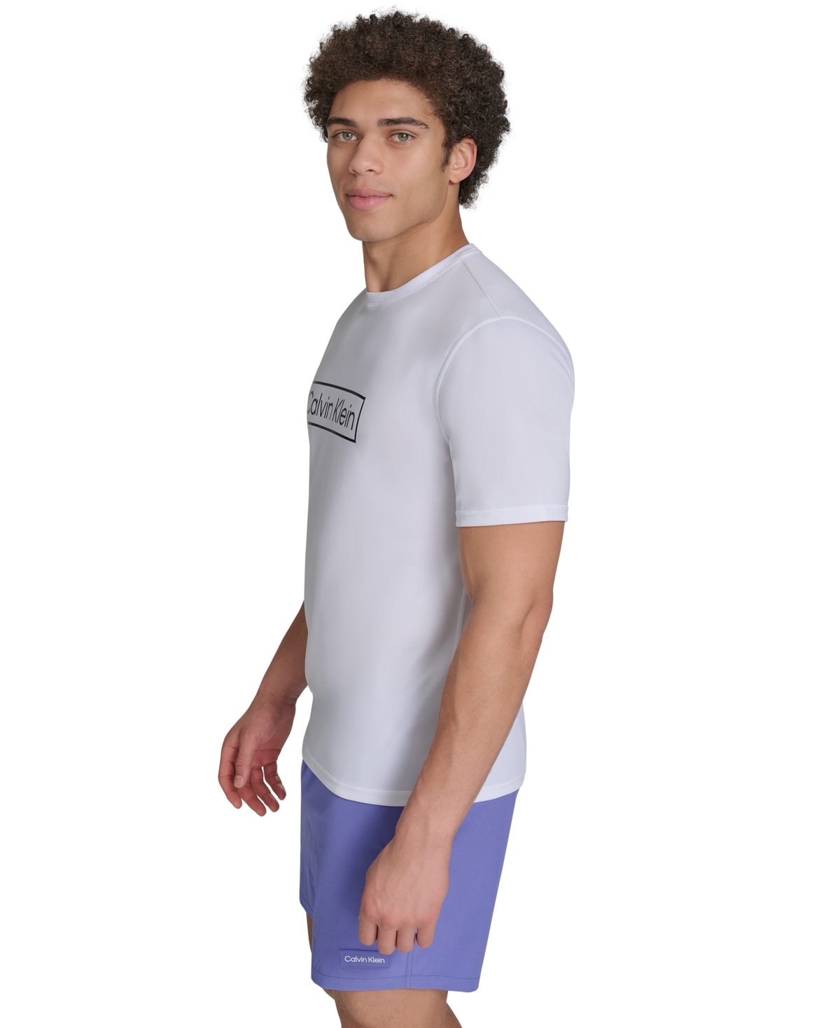Shop Calvin Klein Men's Logo Short-sleeve Swim Rash Guard In White