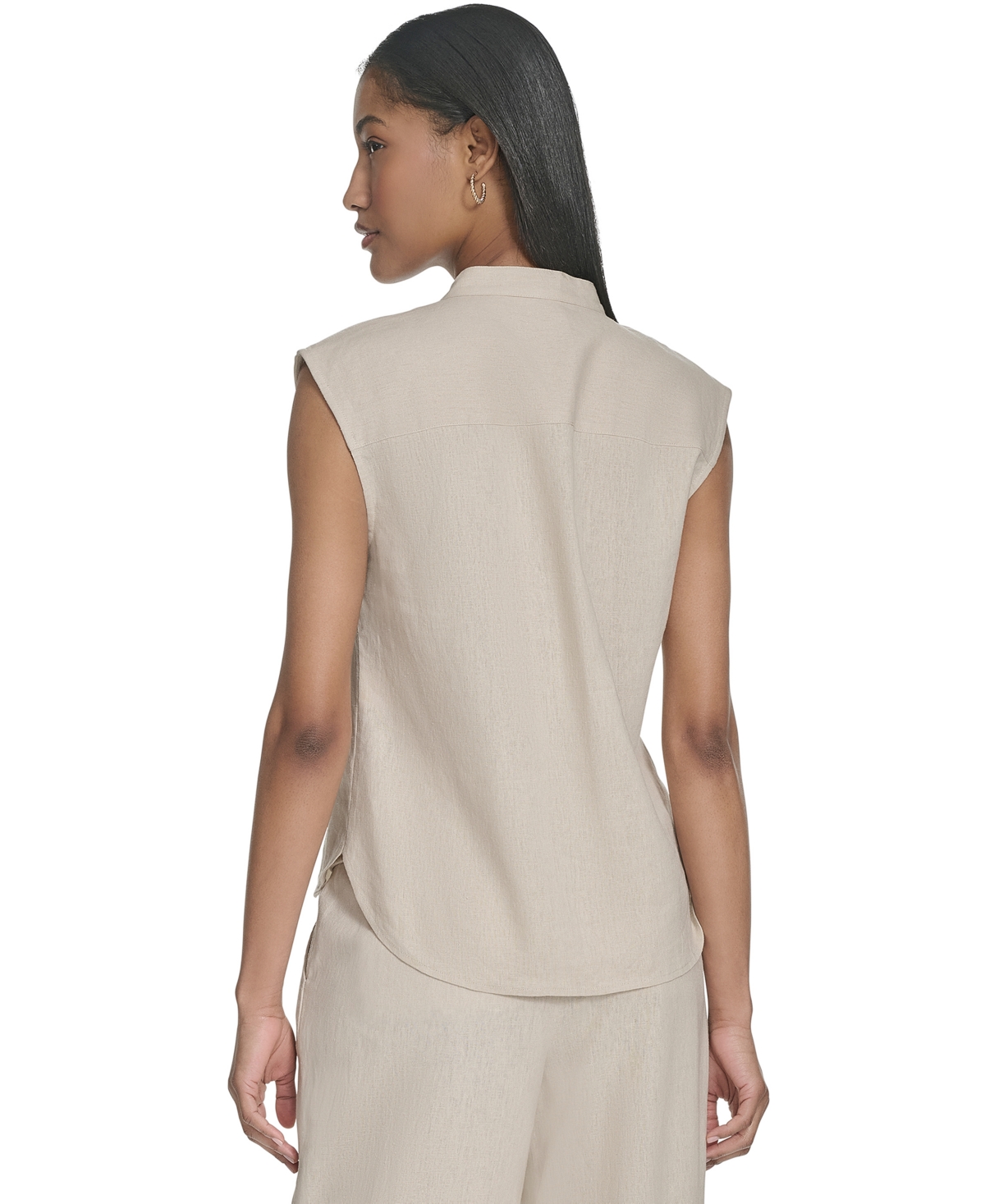 HALSTON WOMEN'S SPLIT-NECK SLEEVELESS FRONT-SEAM TOP 