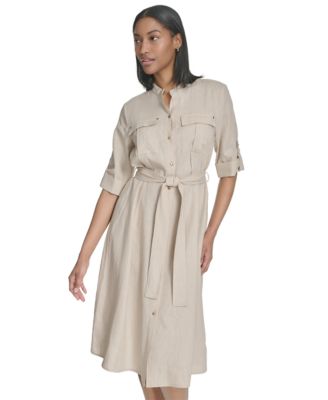 Halston - Women's Belted Roll-Tab Sleeve Shirtdress