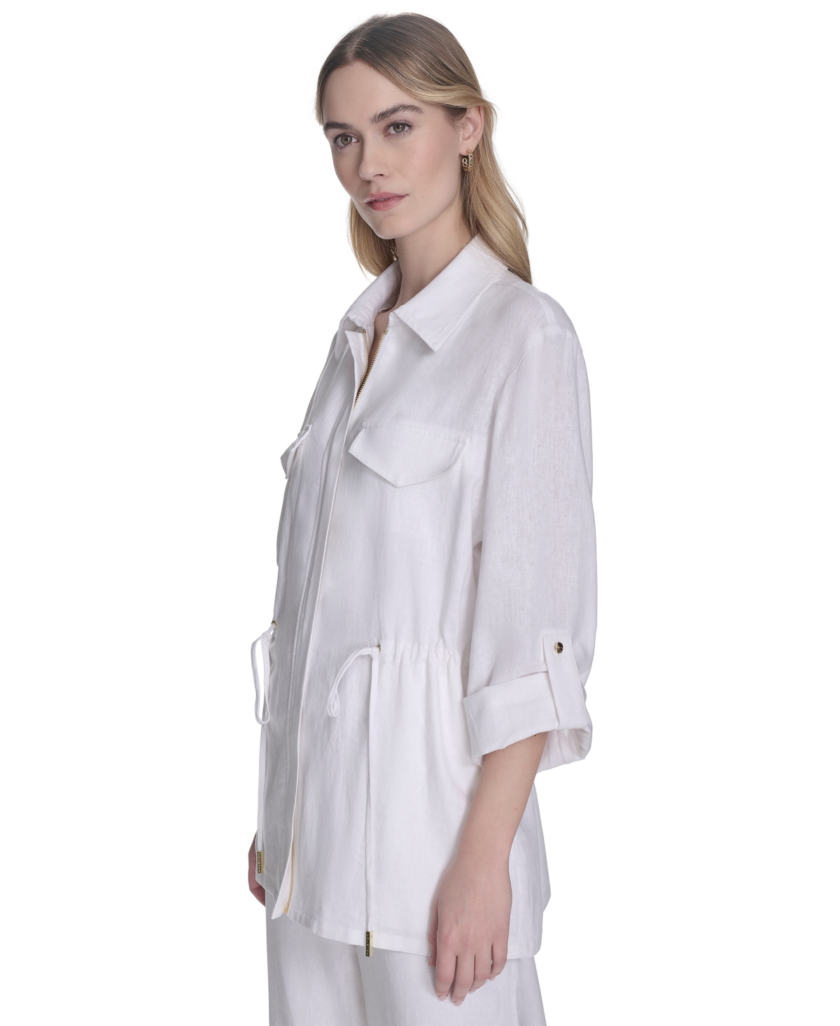 HALSTON WOMEN'S ZIP-FRONT DRAWCORD-WAIST COLLARED TOP 