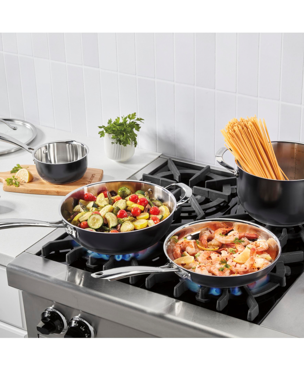Cuisinart 8-pc. Black Glaze Stainless Steel Cookware Set In Black And Stainless