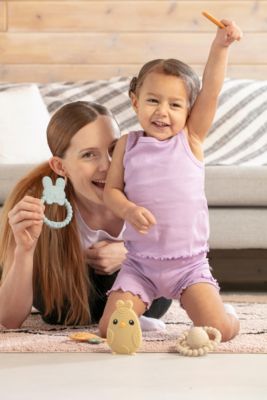 Toddler Easter Teether Set, Easter Bunny, Carrot, Chicken, Rattle Egg & Easter Basket Teething Toys Cute Easter Teethers Toys Gift Set