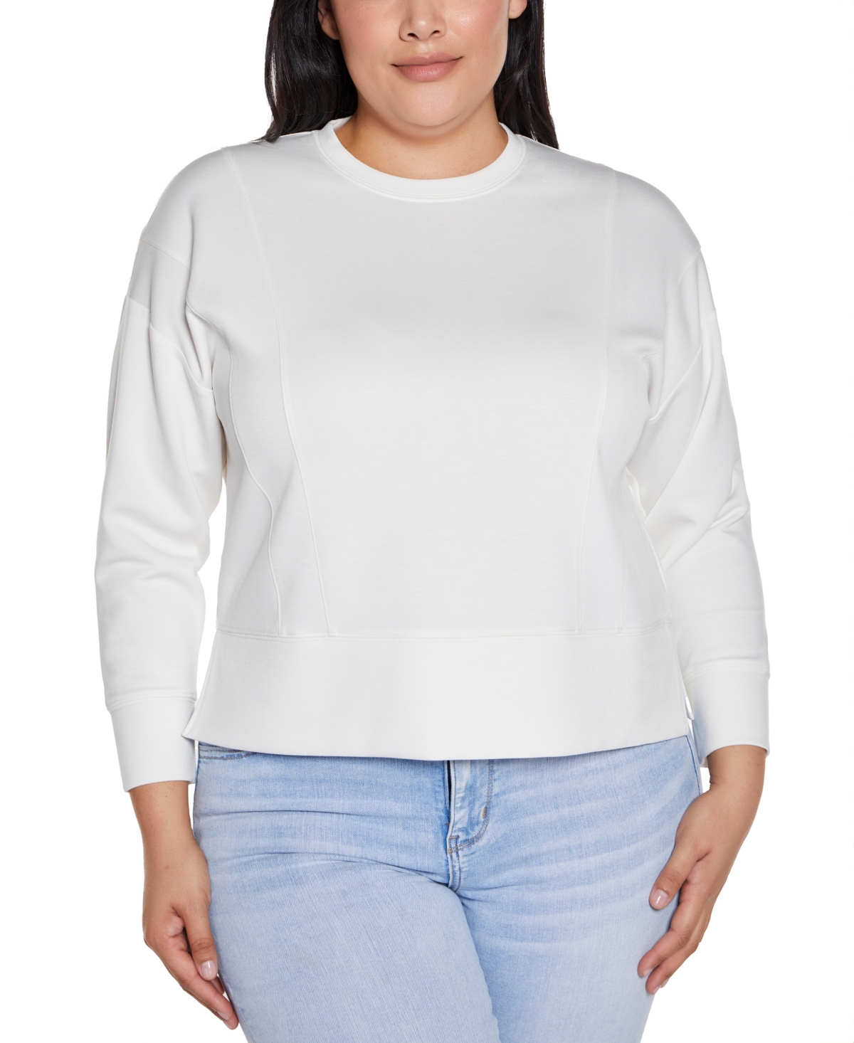 BELLDINI PLUS SIZE SCUBA KNIT DROP-SHOULDER TOP 