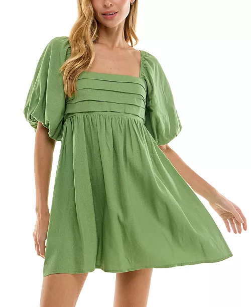 juniors' balloon-sleeve babydoll dress