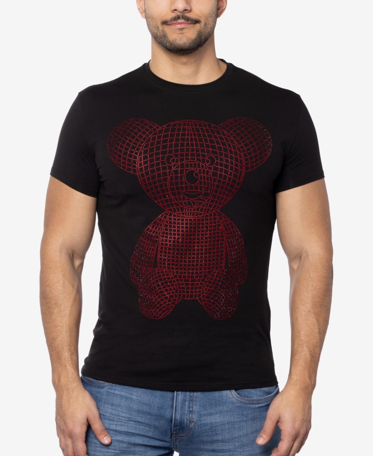 Men's 3D Bear Rhinestone Graphic T-Shirts - Black