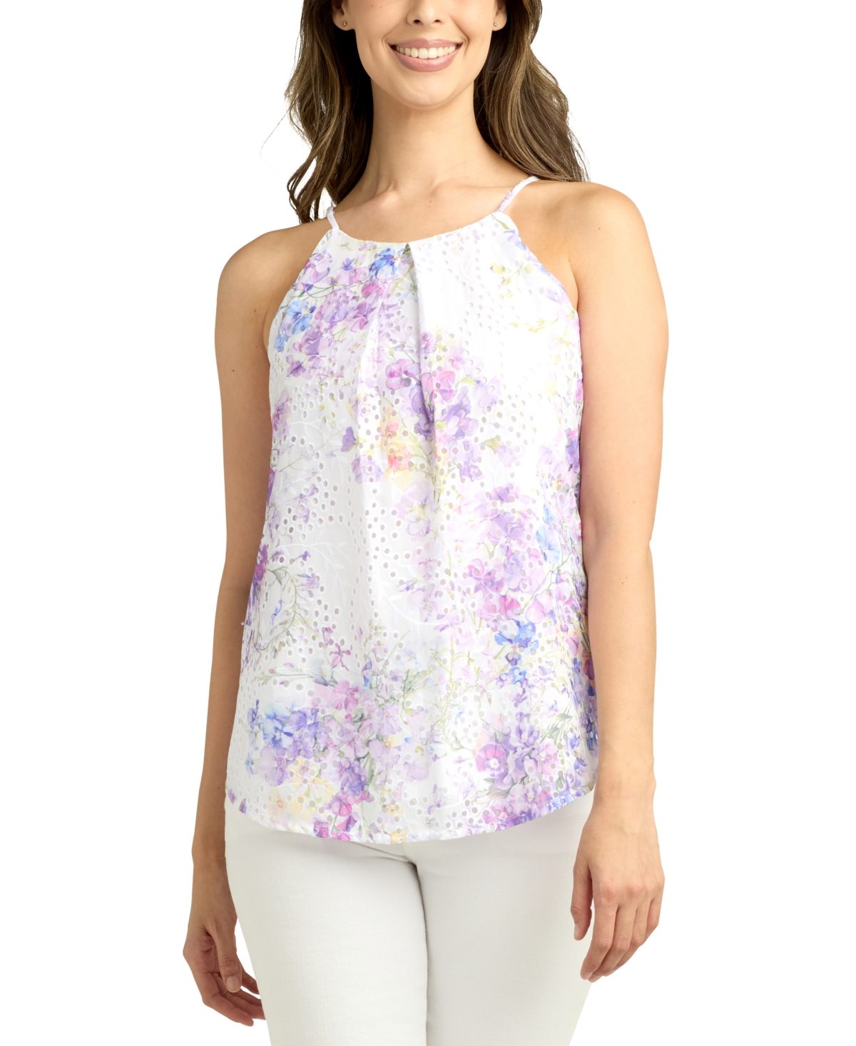 Juniors' Scalloped Floral Eyelet Halter Top - Pat F