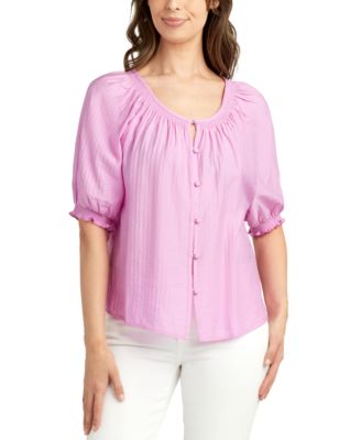 BCX - Juniors' Puff-Sleeve Button-Front Knit Top