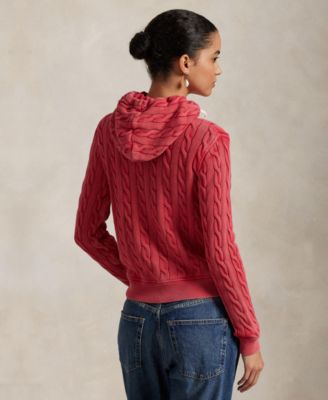 Women's Cable-Knit Cotton Full-Zip Hoodie Sweater