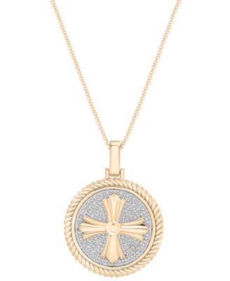 Macy's - Men's Diamond Cross Medallion Pendant Necklace (1/5 ct. t.w) in 14k Gold Over Sterling Silver