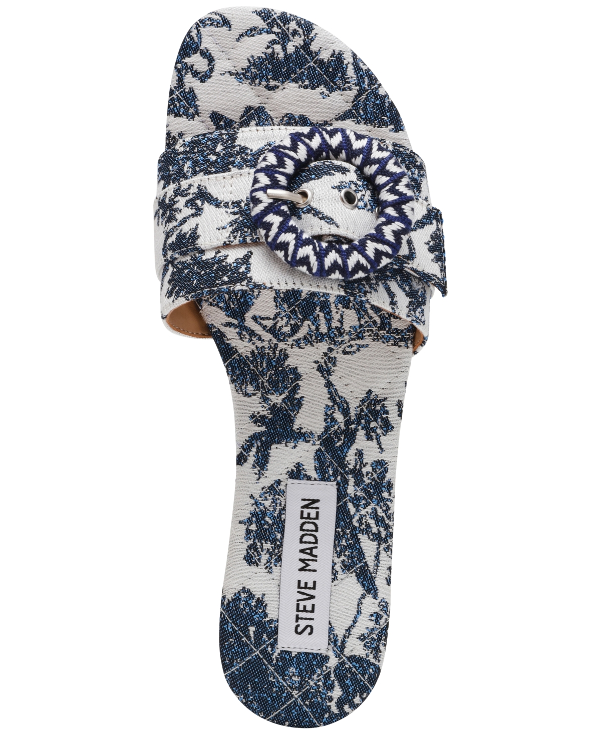 STEVE MADDEN WOMEN'S MERLA RAFFIA BUCKLE SLIDE SANDALS 