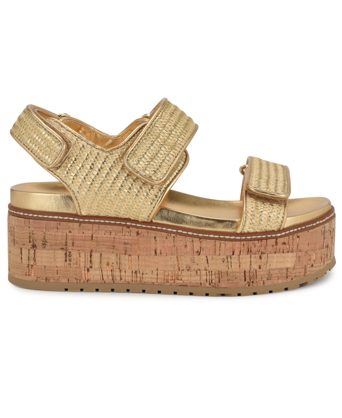 Shop Nine West Women's Heavin Woven Platform Wedge Sandals In Gold