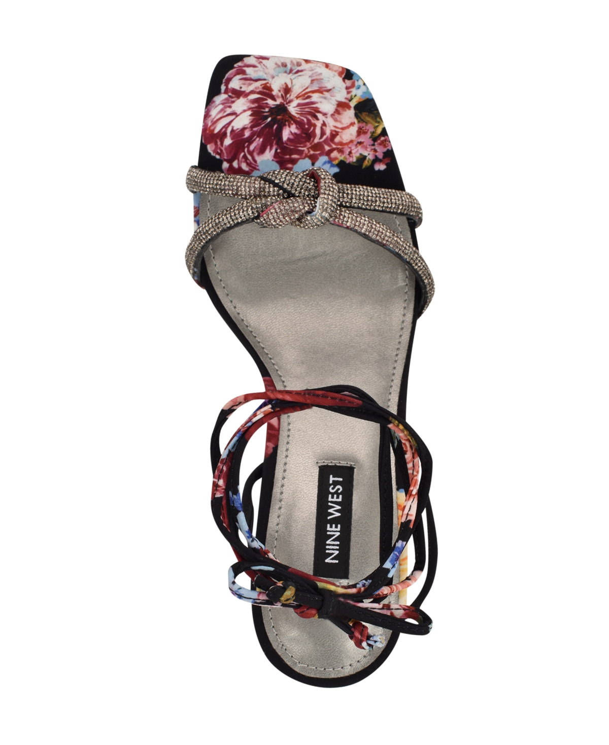 Shop Nine West Women's Raqchel Embellished Lace Up Dress Sandals In Black Scattered Rose