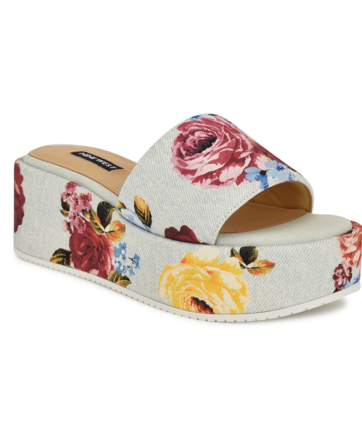 Nine West Copen Platform Sandal In Light Blue Denim Floral