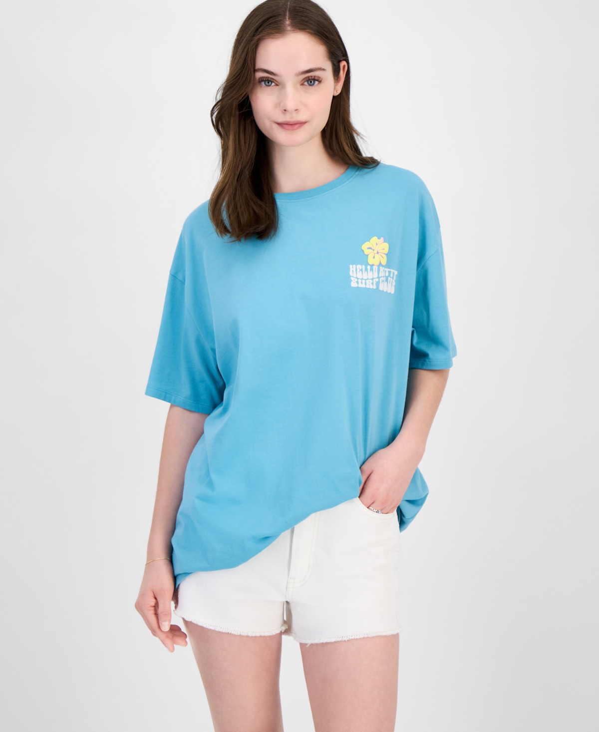 Juniors' Hello Kitty Aloha Beach Graphic T-Shirt - Blue