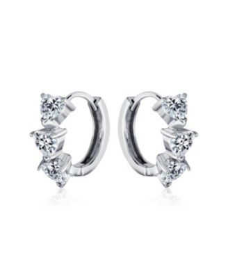 Romantic Pink Heart CZ Hoop Earrings Small Huggie Sterling Silver