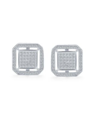 Geometric CZ Stud Earrings: Flat Square Box Frame, 14K Gold, Sterling Silver, 12MM