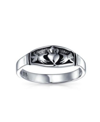 BFF Celtic Irish Claddagh Band Silver Ring Oxidized Sterling