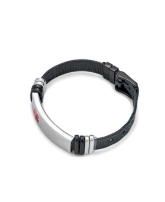 Black Stainless Steel Mesh Medical ID Bracelet with Caduceus Symbol