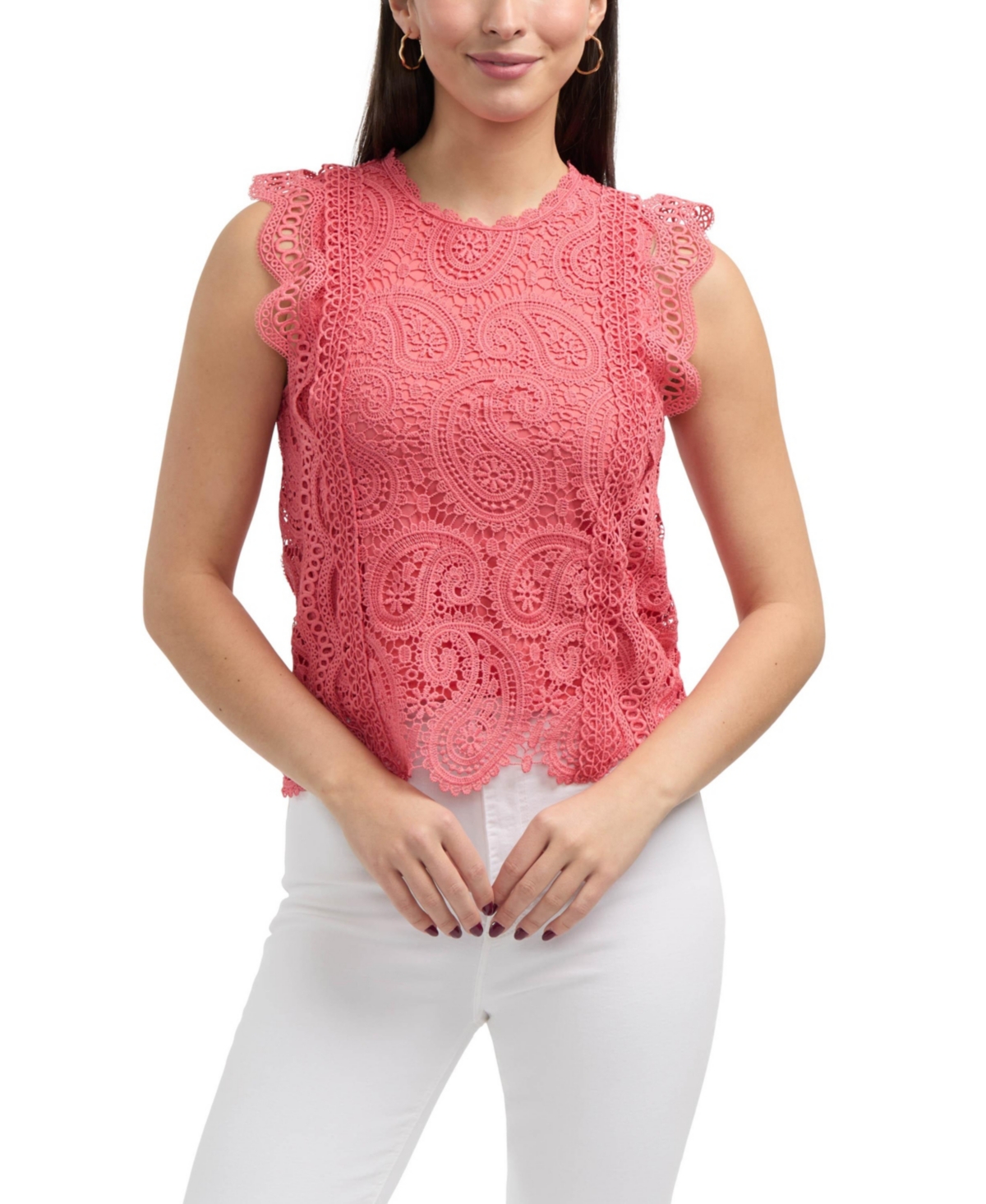 Women s Sleeveless Lace Top - Coral