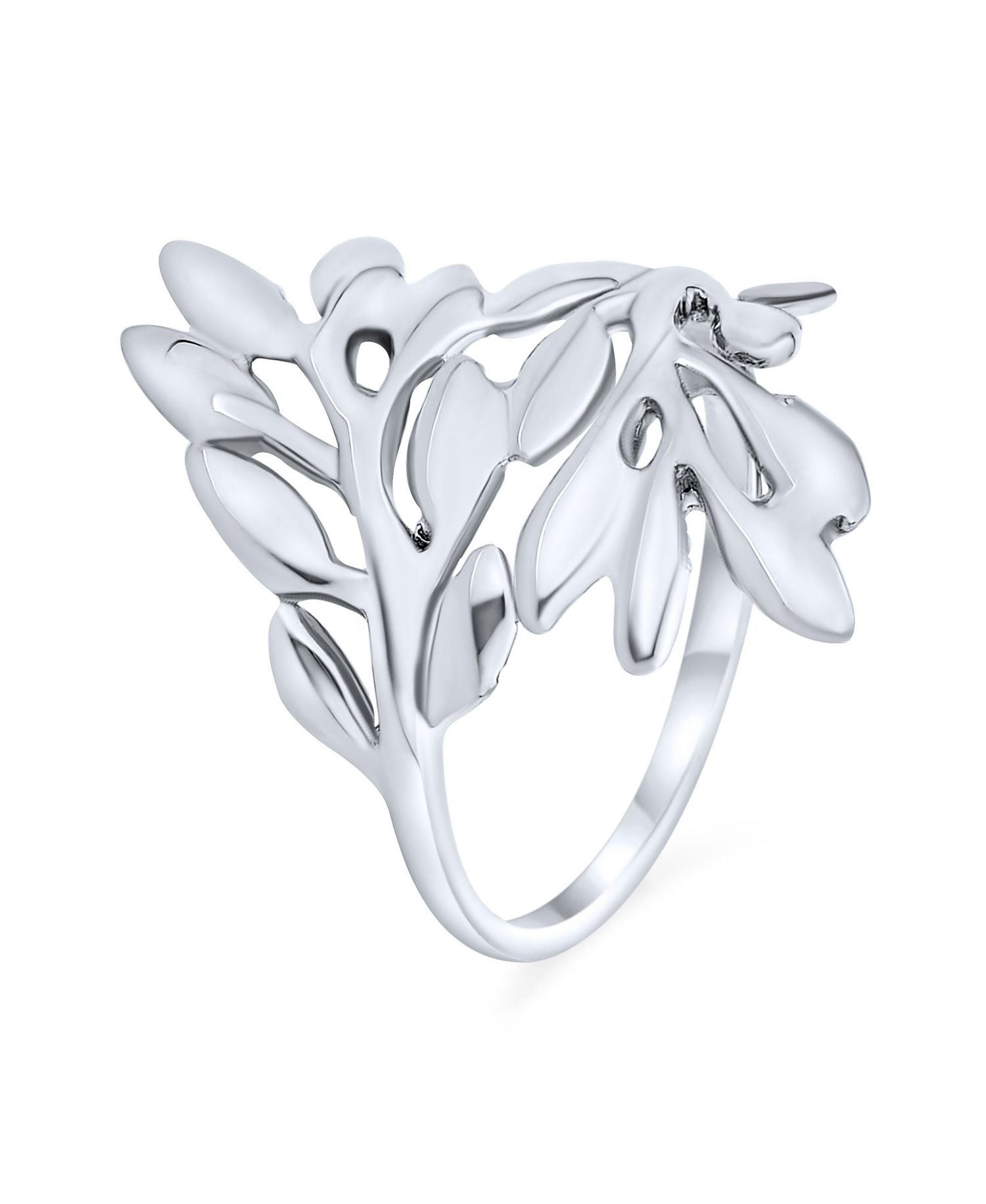 Nature-Inspired CZ Laurel Leaves Leaf Full Finger Ring .925 Sterling Silver