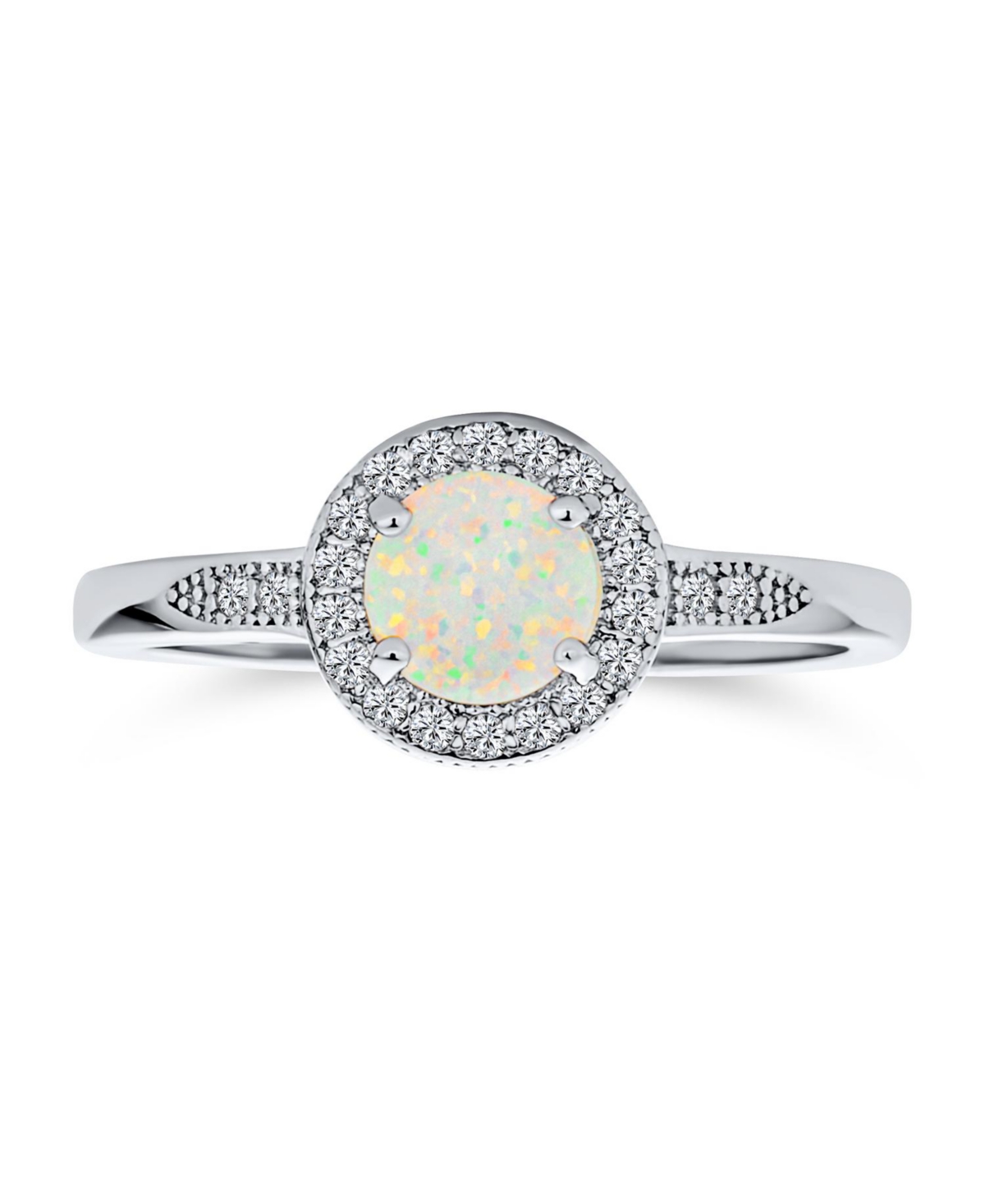 Bling Jewelry Petite Dainty Cz Halo Circle 1CT Round Solitaire Created White Opal Promise Ring With Side Stone Accent Ring .925 Sterling Silver