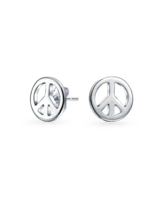 Mini World Peace Sign Stud Earrings 14K Gold Plated Sterling Silver