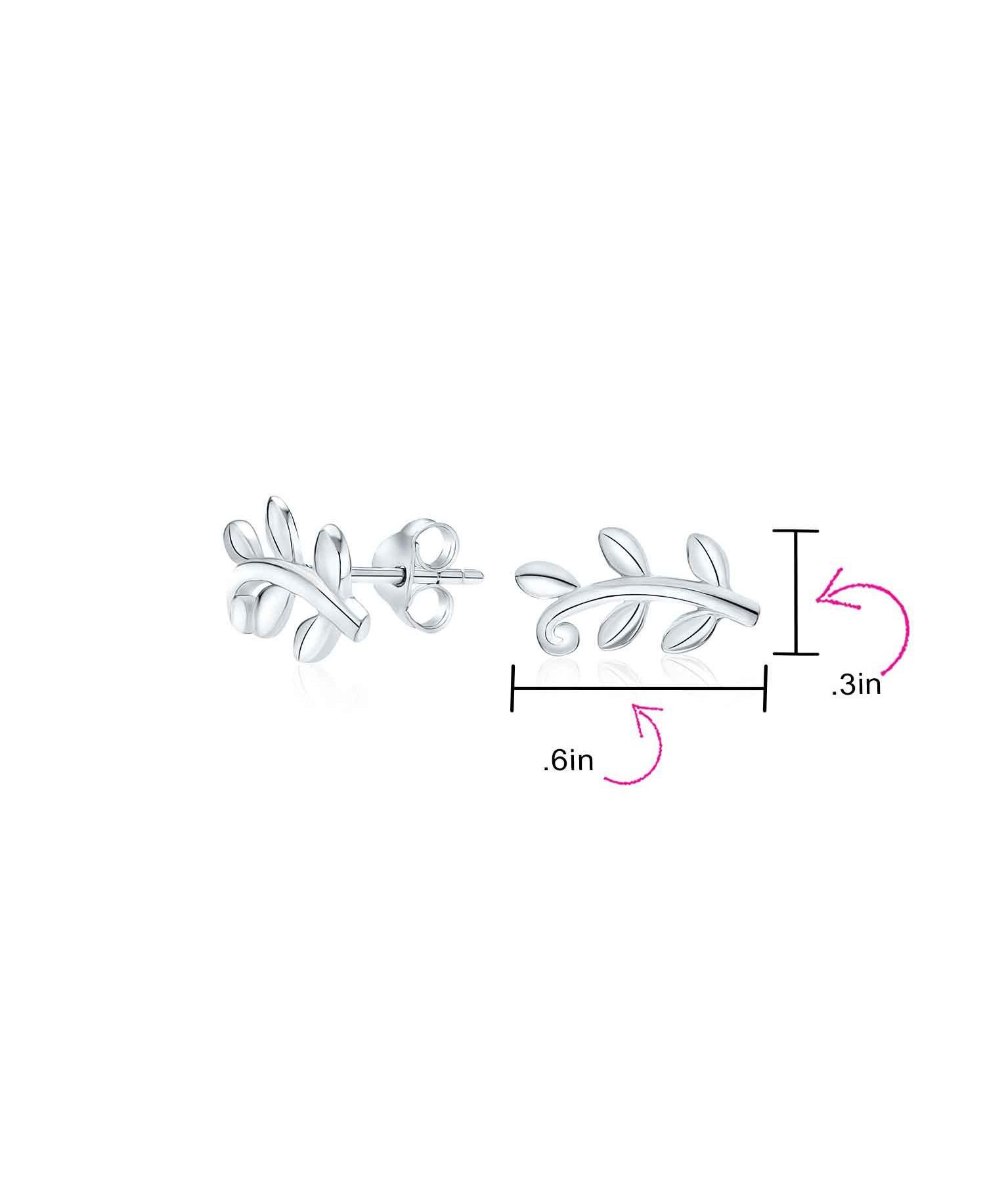 Danity Tiny Nature Vine Laurel Leaf Stud Earrings .925 Sterling Silver