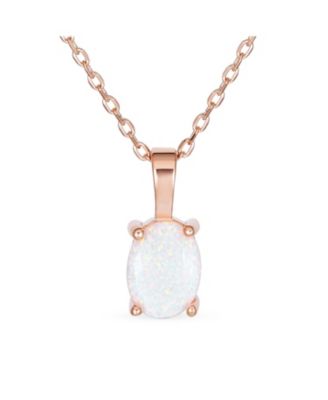Oval Created Opal Solitaire Pendant Necklace in Rose Gold Sterling Silver