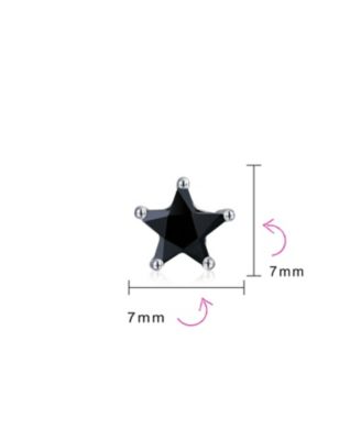 Small Celestial USA Black CZ Star Stud Earrings , Sterling Silver 7, 6 MM