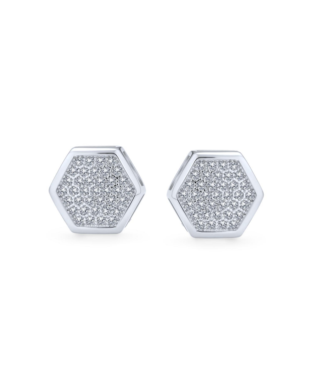 Bling Jewelry Geometric Honeycomb Hexagon Cz Stud Earrings , 14K Gold Sterling Silver