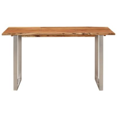 Vida XL Powder-coated steel Dining Table Natural Wood Solid Acacia wood