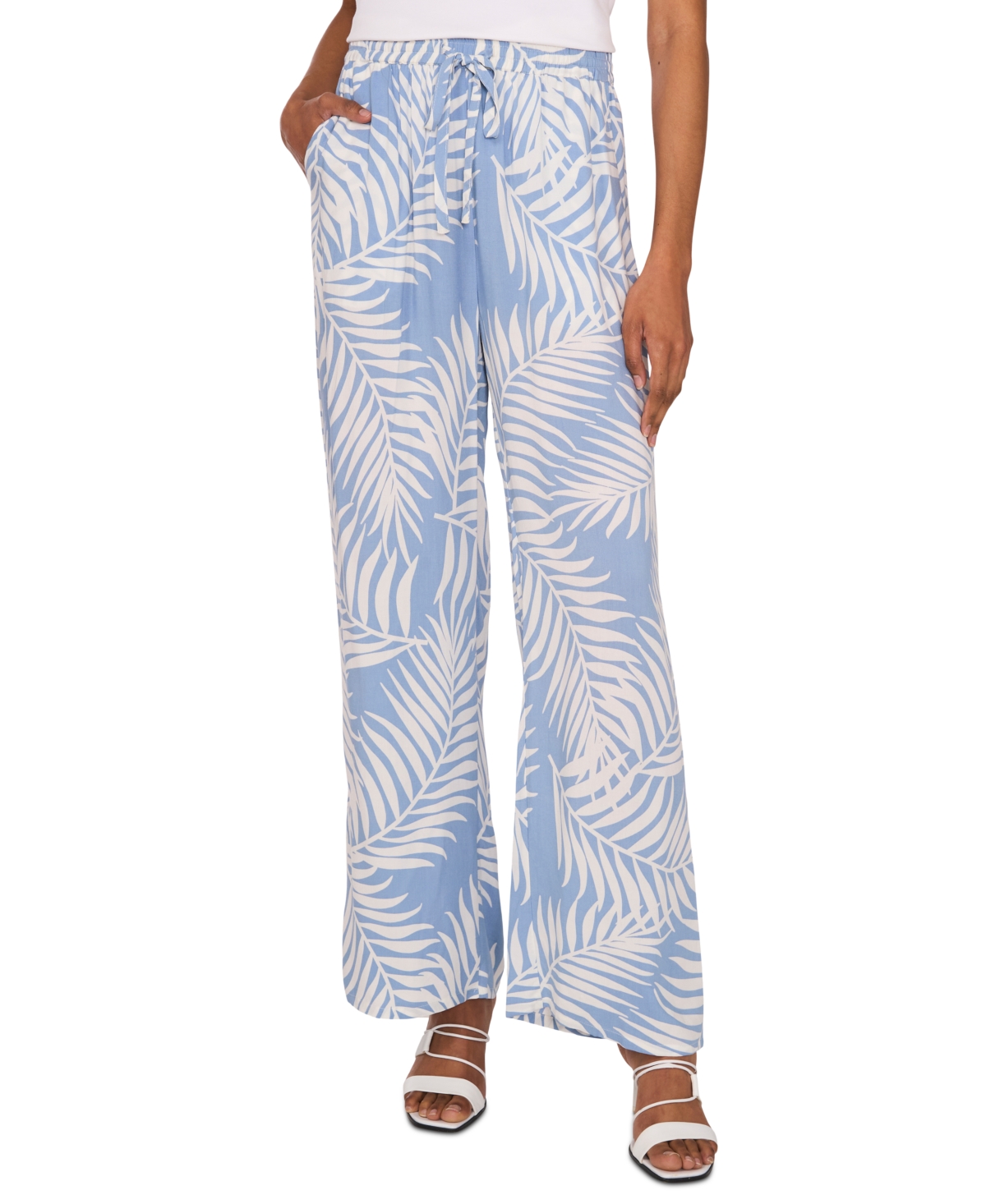 VINCE CAMUTO WOMEN'S TROPICAL-PRINT MID-RISE DRAWSTRING PANTS 