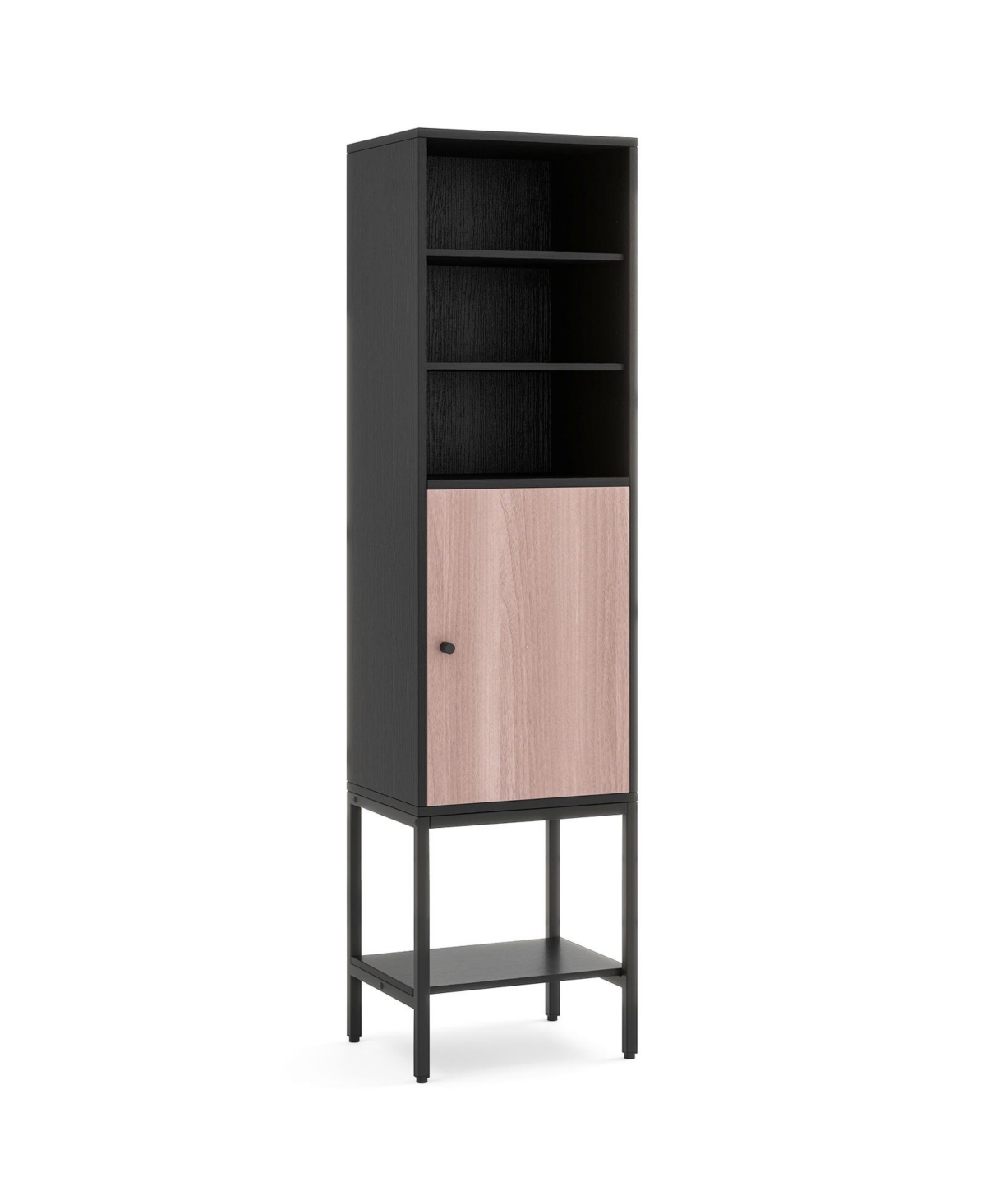 57 Inch Bathroom Tall Cabinet with 1 Door and 4 Shelves Narrow Storage Unit - White