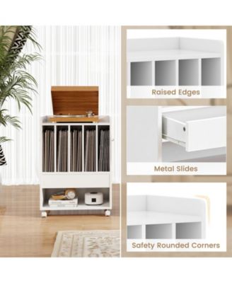 Rolling Turntable Stand with Drawer and Vinyl Storage for Living Room or Bedroom