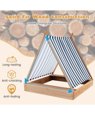 Sandbox with Cover and 2 Bench Seats Outdoor Wooden Play Sandpit for Kids