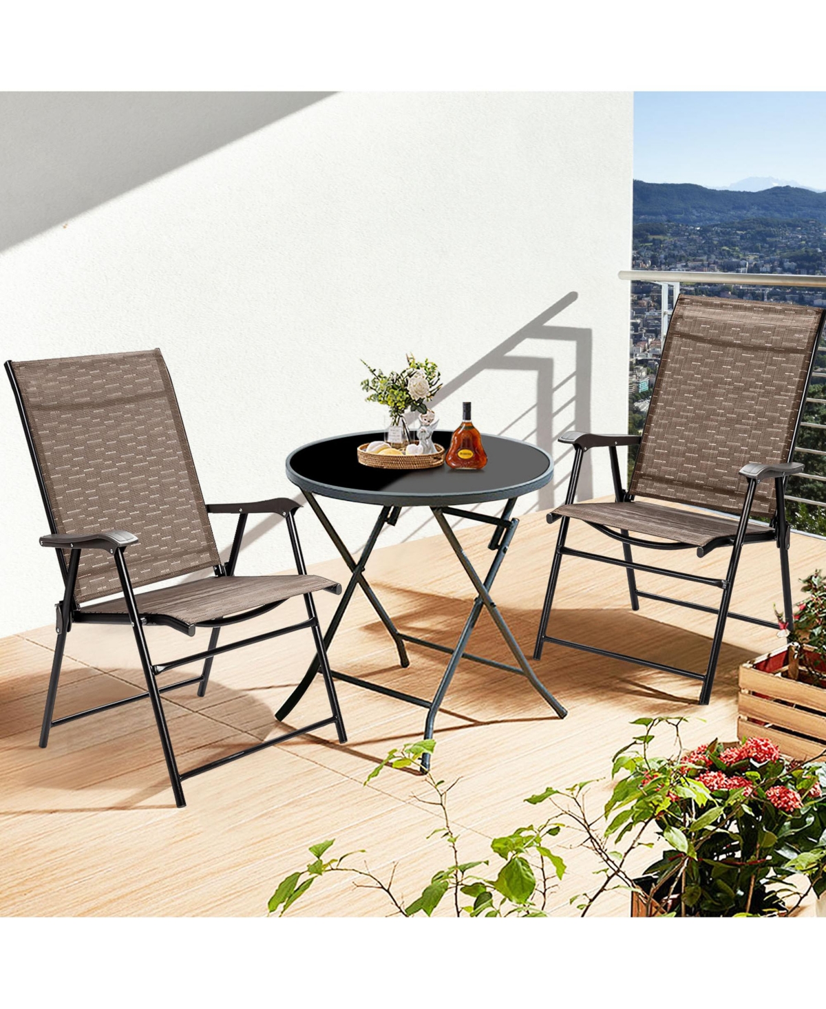 Gymax Set of 4 Folding Portable Patio Chairs Yard Outdoor w/ Armrests & Backrest