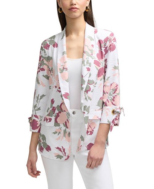 alfani Ellen Tracy Women's Shawl Collar Blazer with Sleeve Grommet Women's Fashion Shoes & Accessories
