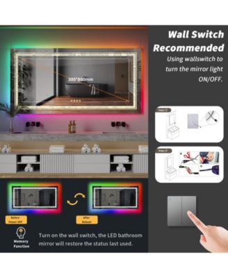 23.6x31.5 in LED  Bathroom Wall Mirror RGB Touch Anti Fog Multicolor Dimmable