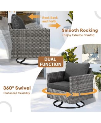Patio Furniture Set 6 Piece Outdoor Sectional Sofa Set with Rocking Swivel Chairs Square Fire Pit Table Loveseat All Weather Wicker Rattan Conversation Sets for Yard Porch