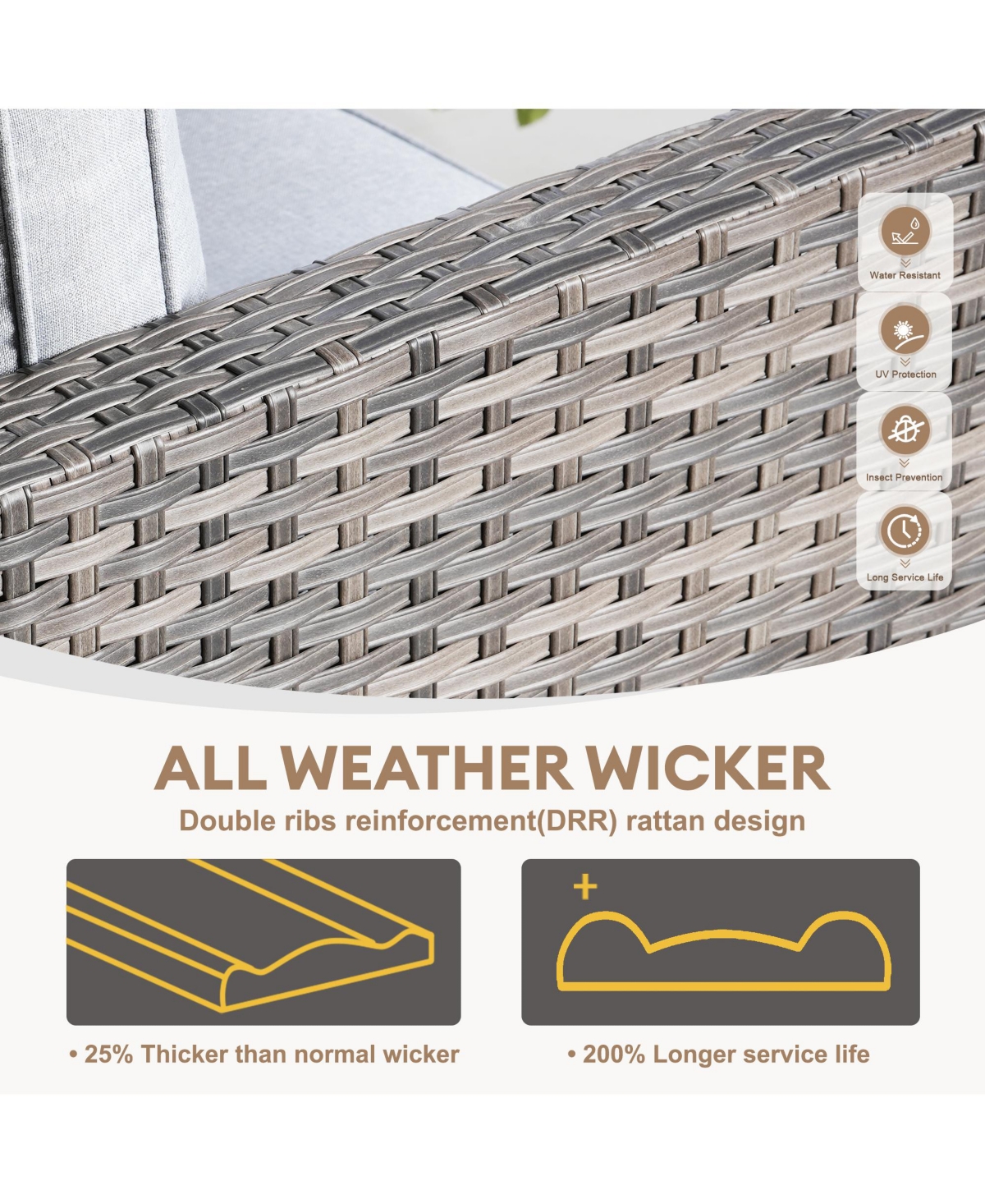 Xizzi Patio Furniture Set 6 Piece Outdoor Sectional Sofa with Rocking Swivel Chairs Square Fire Pit Table Loveseat All Weather Wicker Rattan Conve