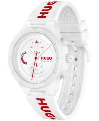 Men's Lit Multi Quartz Multifunction White Silicone Watch, 44mm