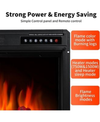 Electric 20" Fireplace Wooden Surround Firebox Free Standing, Adjustable Led Flame, 750-1500W