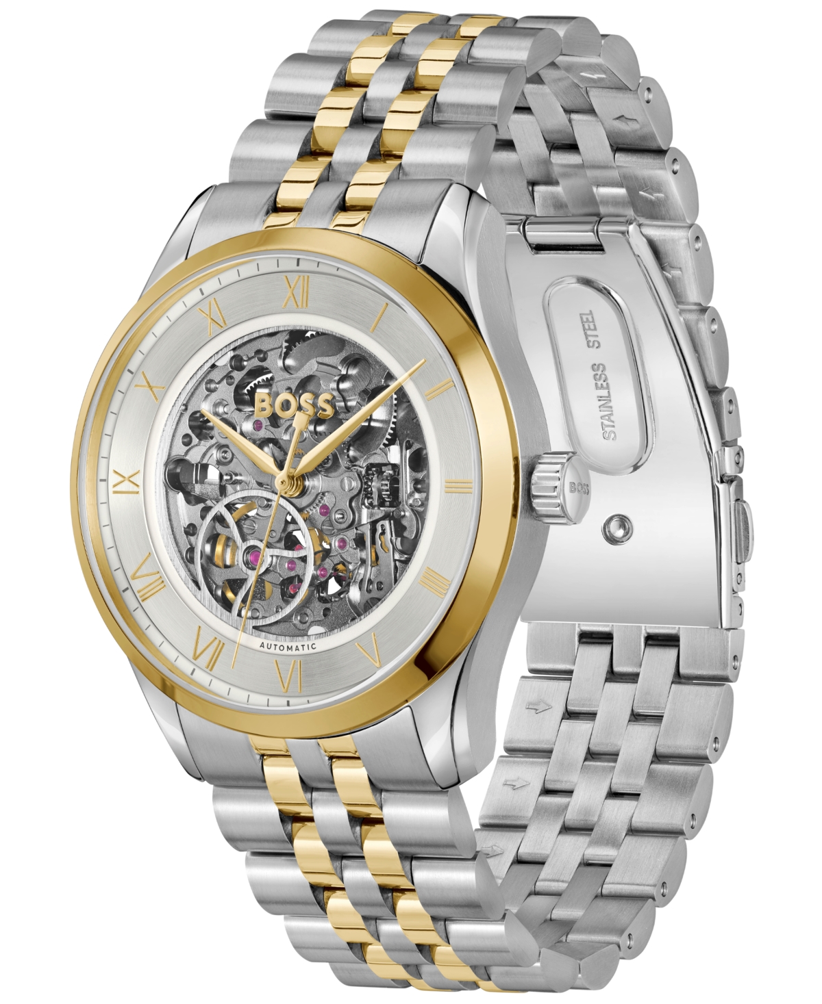 Hugo Boss Men's Principle Skeleton Mech-automatic Two-tone Stainless-steel Watch, 41mm In Two-tone