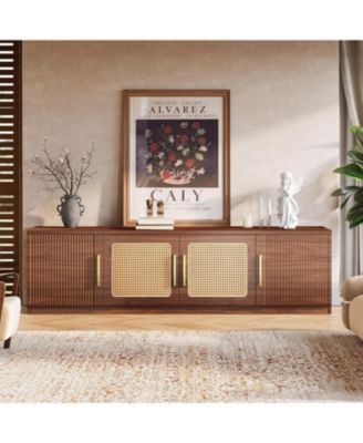 70.9&amp;#x22; Mid Century Modern Entertainment Center with 6-Tier Shelf, Wood Long Media Console Television Stands Cabinet for TVs Up to 80 Inches