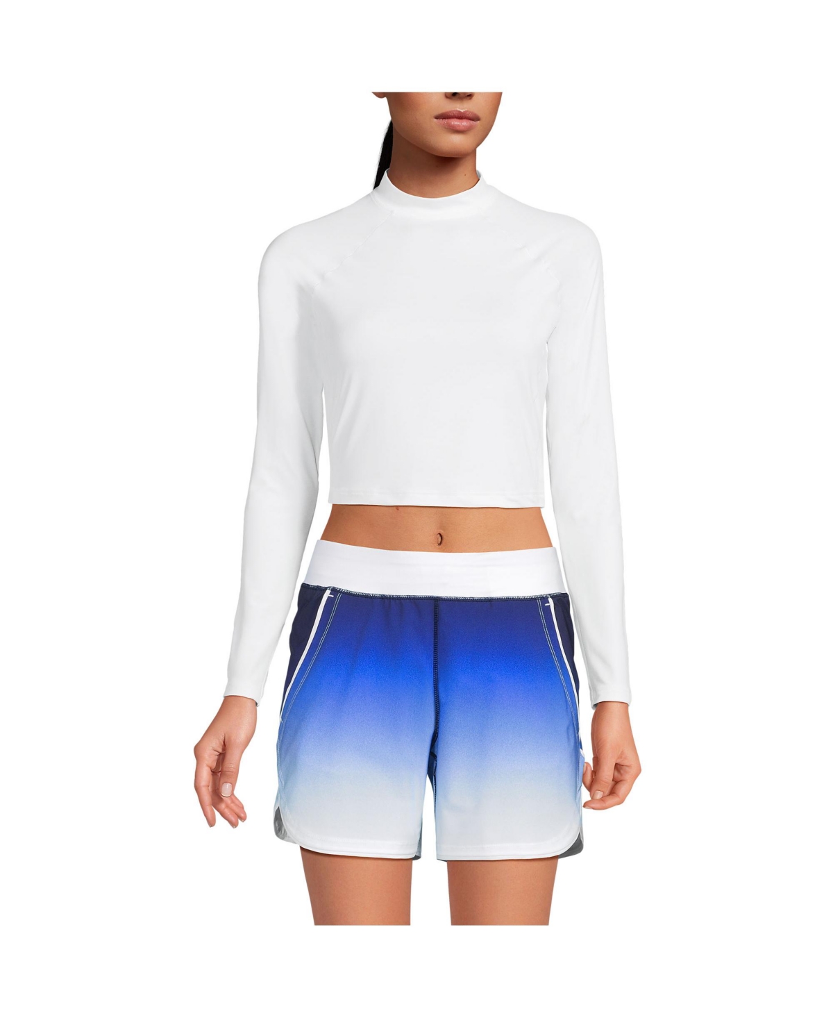Women's SunShade Upf 50 Long Sleeve Cropped Rash Guard - White