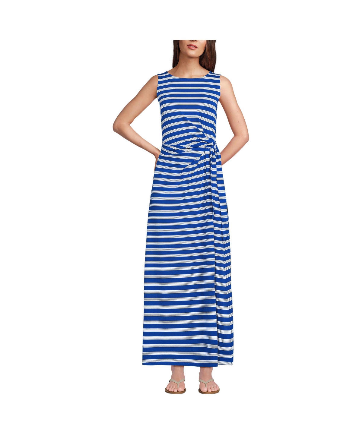 Women's Cotton Modal Sleeveless Tie Waist Maxi Dress - Sapphire gem blue quad stripe