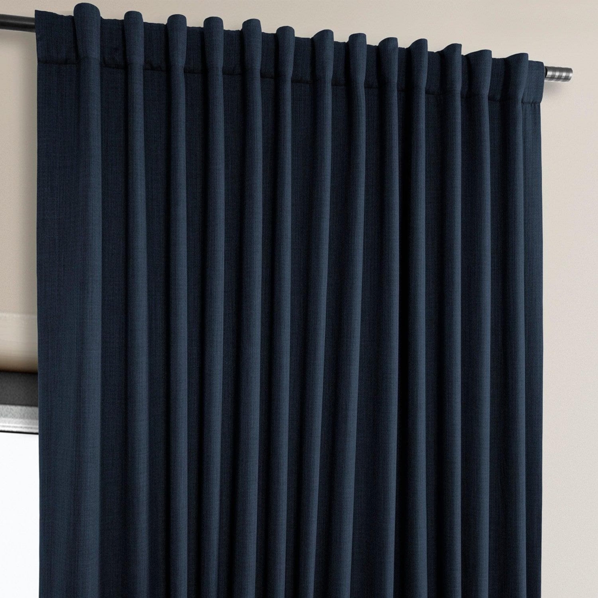 Half Price Drapes Extra Wide Textured Faux Linen Room Darkening Curtain In Blue