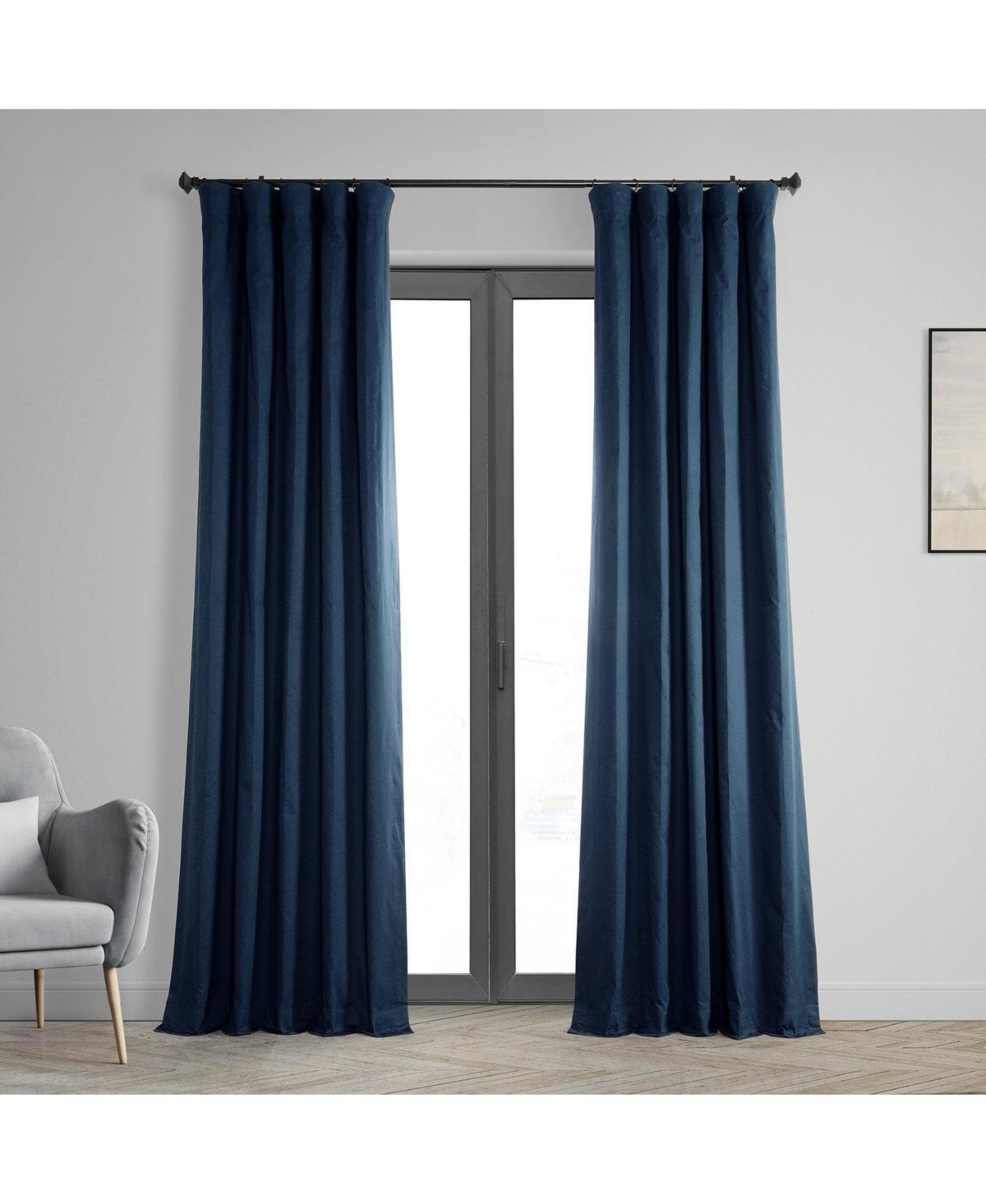 Half Price Drapes Dark Blue Solid Cotton Hotel Blackout Curtain In Blue